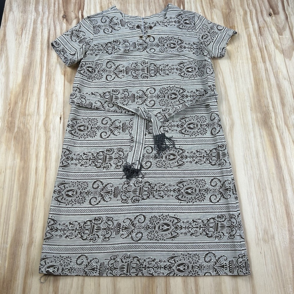 True VTG 1970s Union Made ILGWU Women's Geometric Belted Hippie Boho Dress M